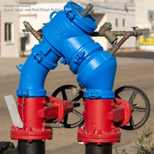 Sculpt Nouveau Black, Blue, and Red Great Paint on an outdoor iron backflow preventer