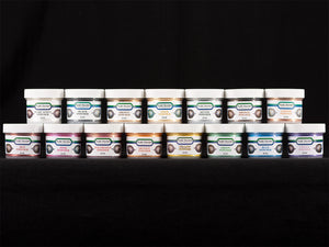 Sculpt Nouveau Pearl White, Black, Brown, Gold, Silver, Bronze, Copper, Red, Pink, Red Orange, Orange, Yellow, Green, Blue, and Violet Iridescent Powder in 2oz. containers