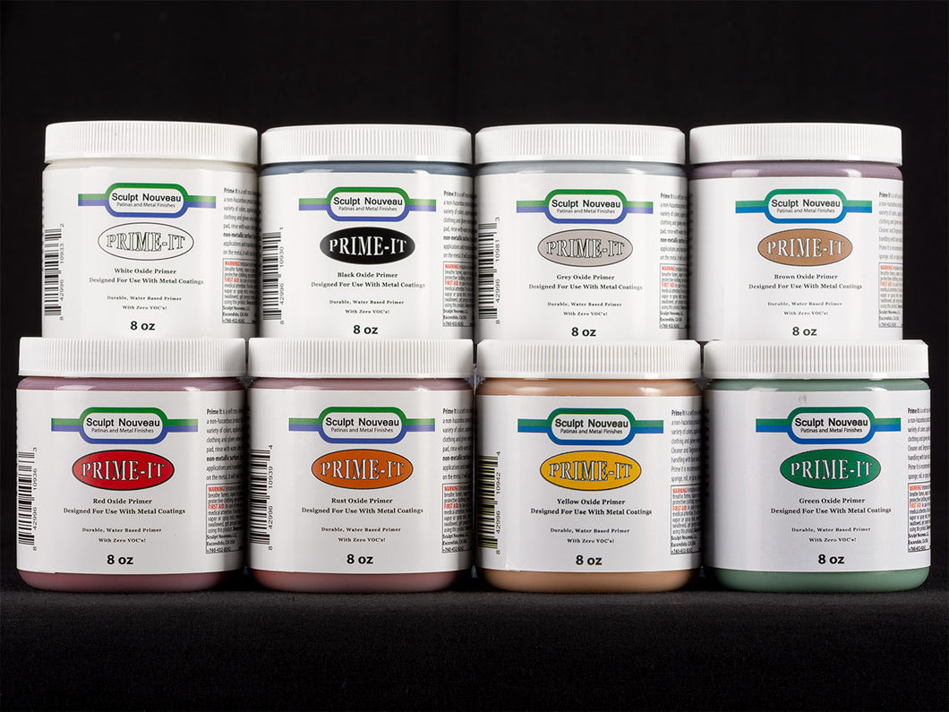 Sculpt Nouveau White, Black, Grey, Brown, Rust, Red, Yellow, and Green Prime-It in 8oz. containers