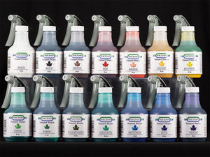 Sculpt Nouveau White, Black, Brown, Red, Orange, Yellow, Pea Green, Green, Verde, Stealth Green, Green-Blue, Blue-Green, Blue, and Violet Smart Stains in 8oz. spray bottles